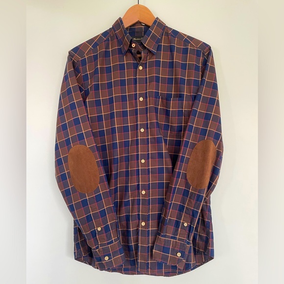 🔥👕🟤 Massimo Dutti Plaid Shirt with Suede Elbow Patches - Picture 2 of 5